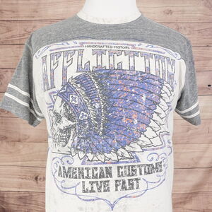 AFFLICTION LIVE FAST WHITE GREY SHORT SLEEVE AMERICAN CUSTOMS TSHIRT SZ L *READ*